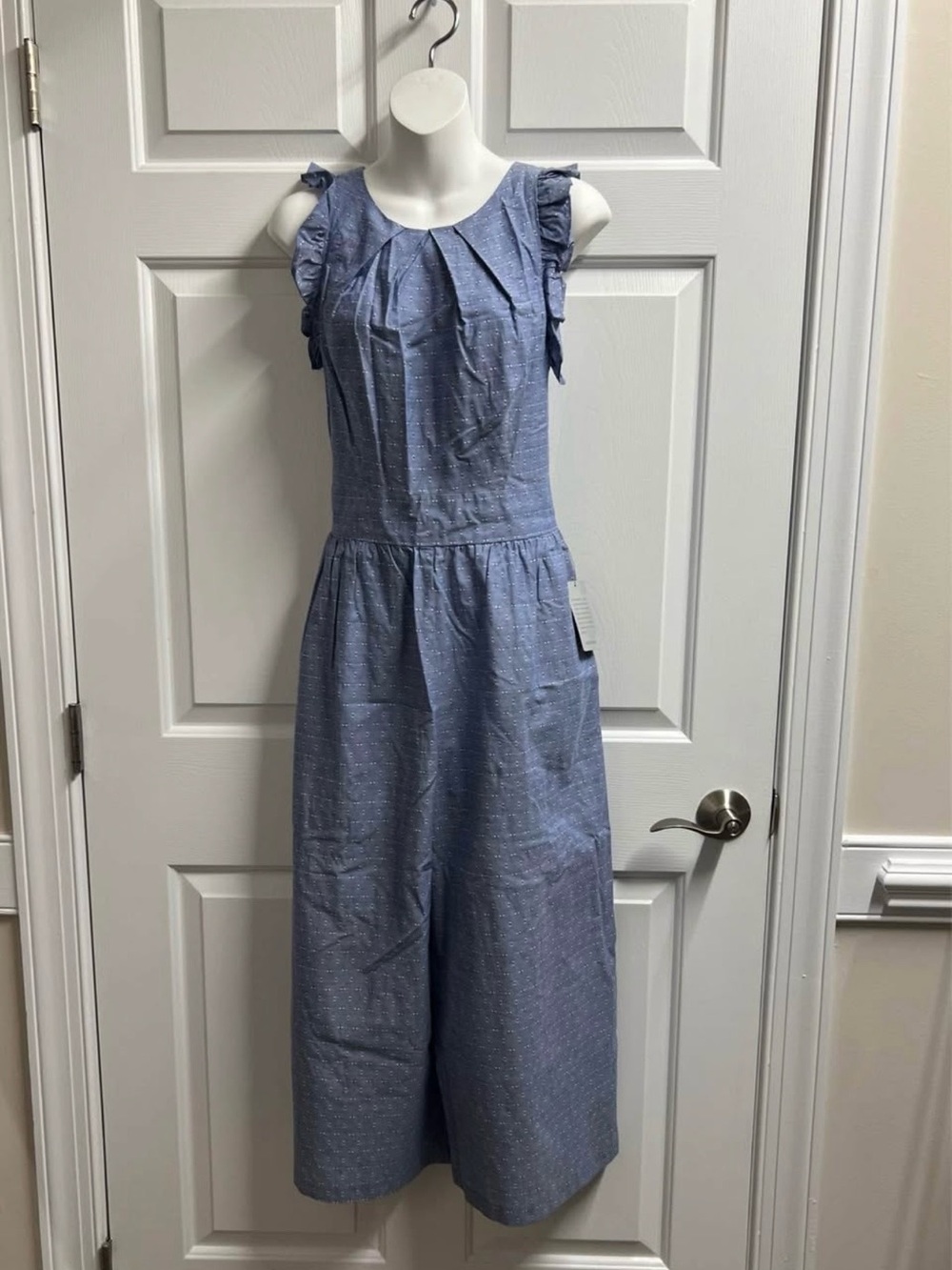 1901 Light Blue Ruffle-Shoulder Jumpsuit Size 10 4296